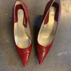 Nine West Red Croc-Embossed Heels